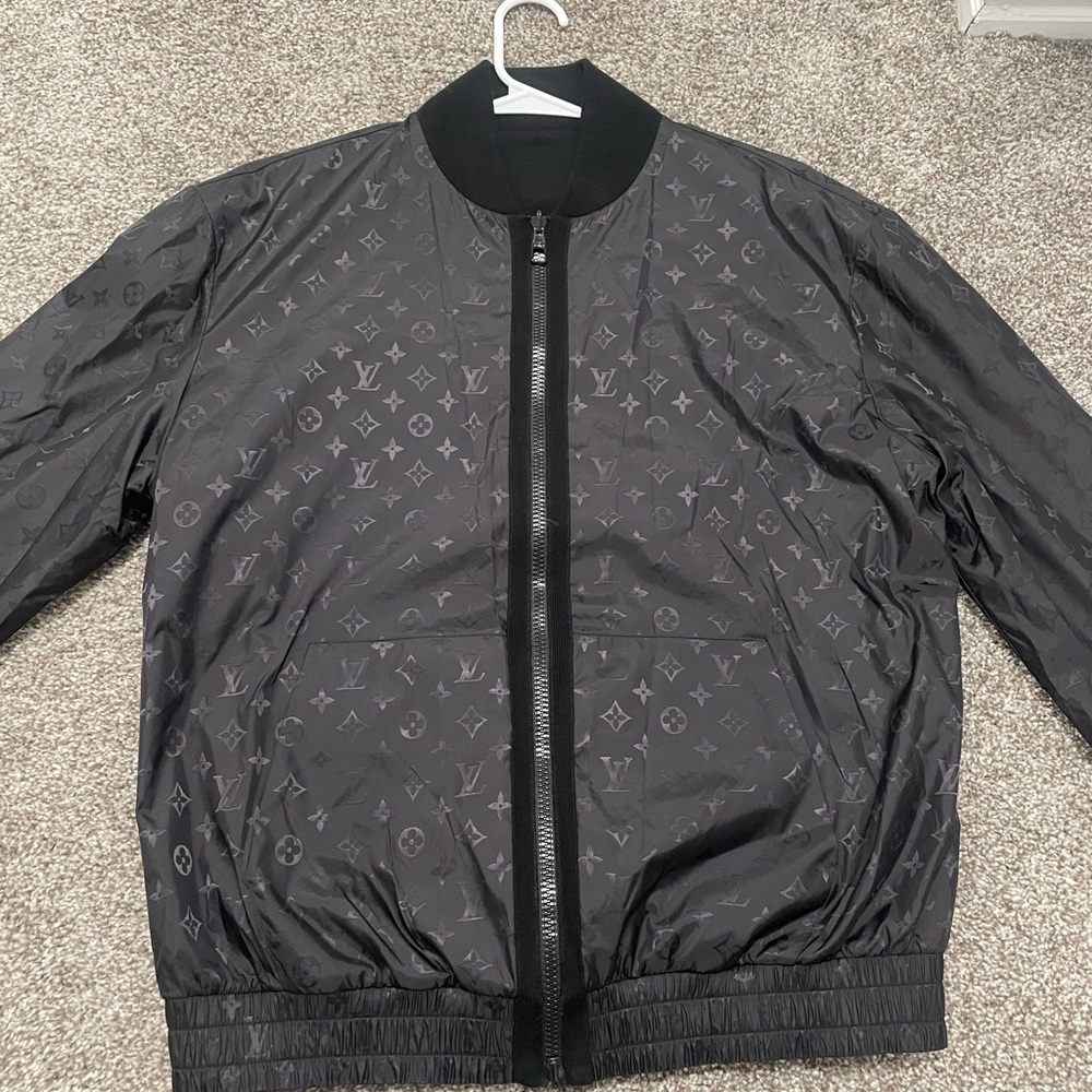 Louis Vuitton Black Bomber Jacket with Ribbed Cuffs